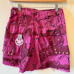 Rank and Sugar Camo Studded Mini Skirt Pink XS Nashville Designer NWT